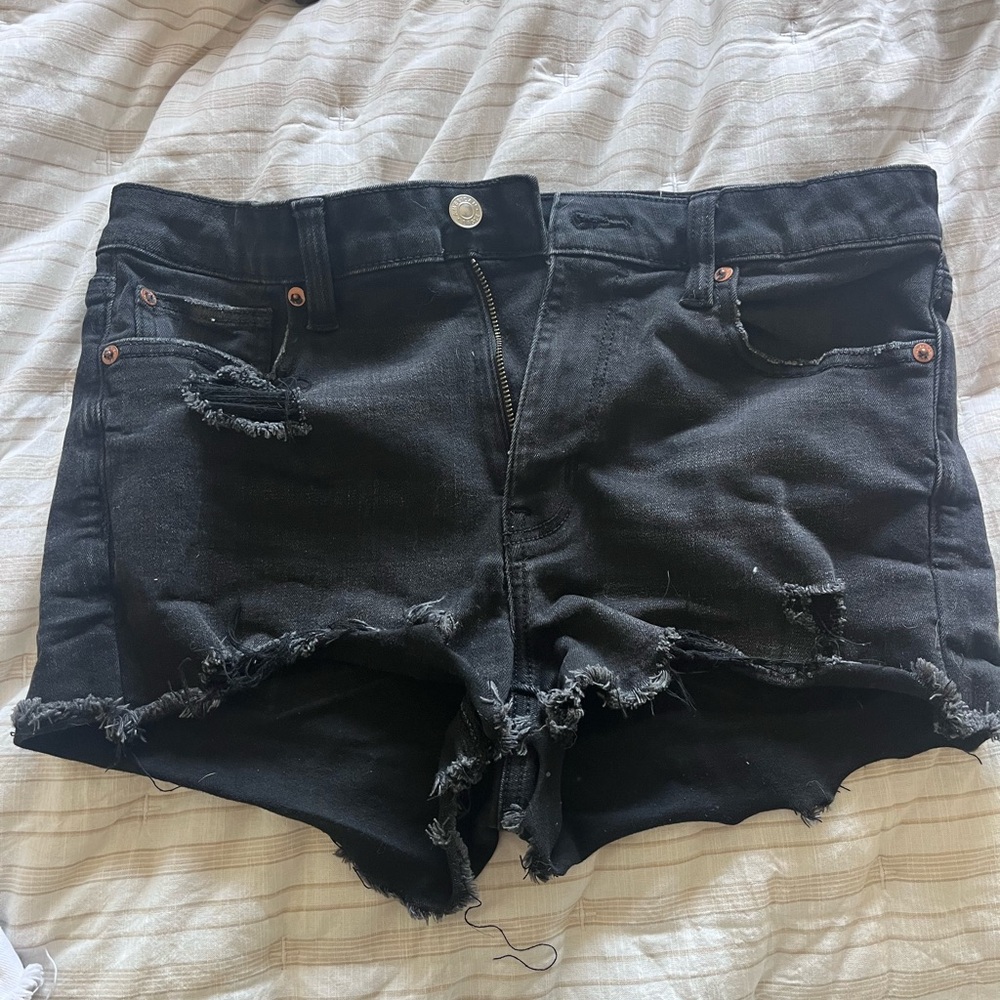 American Eagle Outfitters Black Jean Shorts Distressed High-Waisted